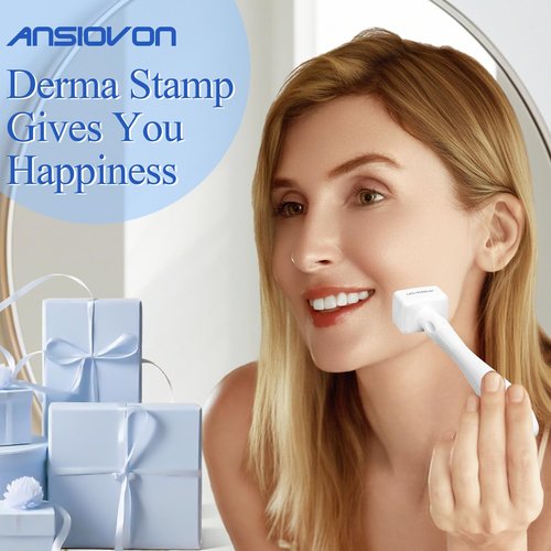 Derma Stamp - ANSIOVON Microneedling Stamp for Hair Face Scalp Beard - Microneedle Dermastamp at Home - Micro Needling Stamp for Women and Men