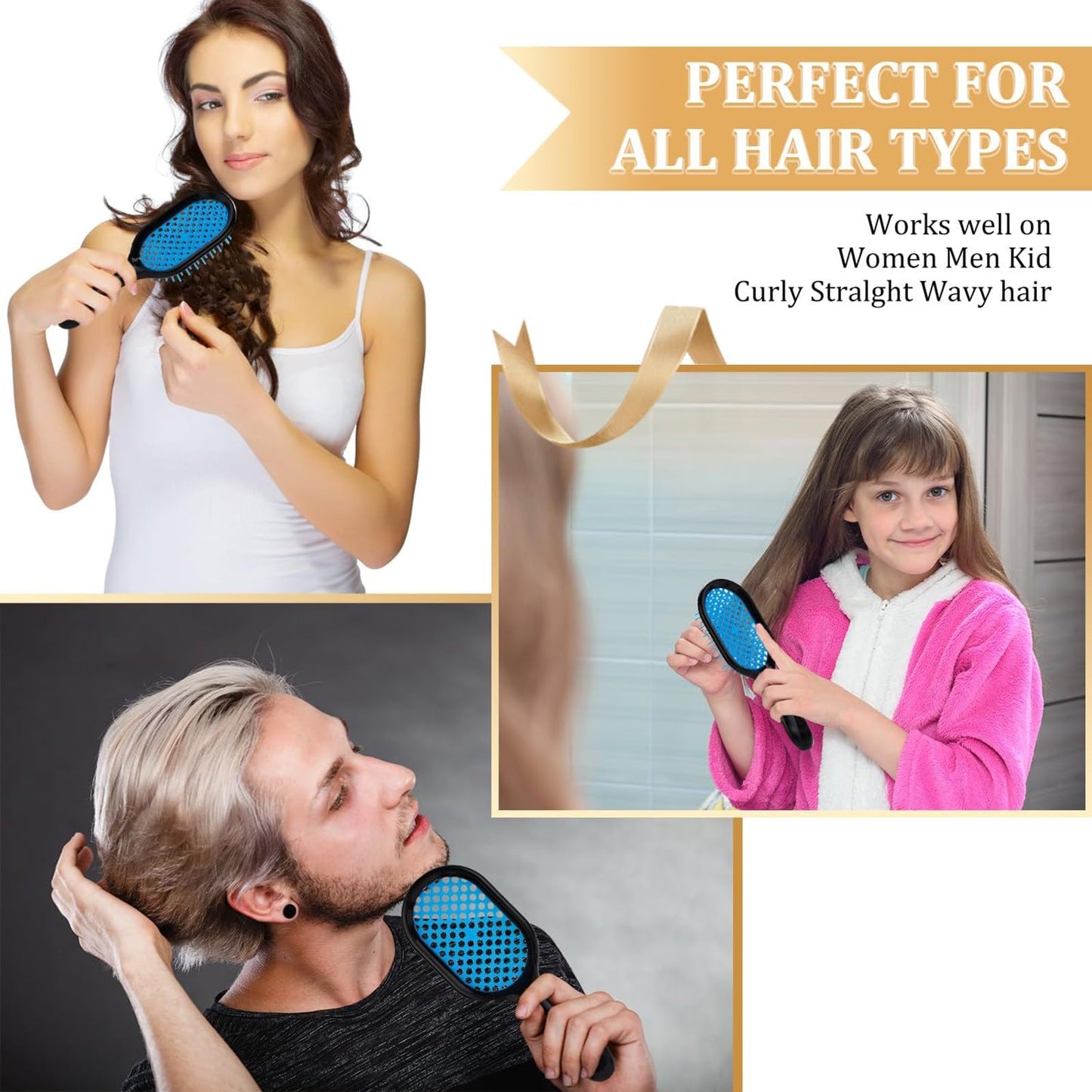 JIEREYAN Bautero Detangling Hair Brush, Wet & Dry Vented Detangling Hair Brush, Scalp Massage Brush Anti Static Hairbrush Brush for Curly Hair Wet and Dry, 1PC Hot Pink