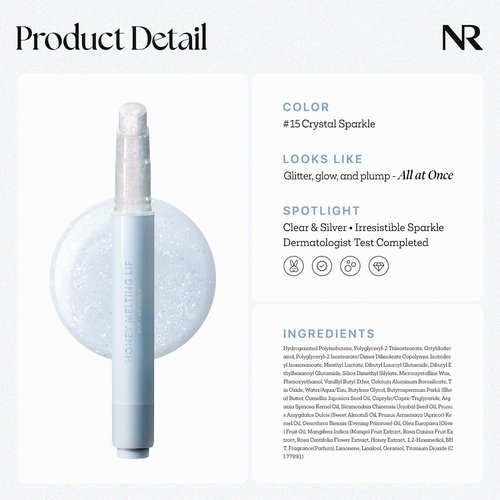 Nature Republic HONEY MELTING LIP GLITTER & PLUMPING (15 CRYSTAL SPARKLE) SOFT LIP STICK Hydrating&Moisturizing clear Gloss,Volumizing formula & Sheer tint, Shine Glimmer Finish