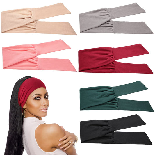 WILLBOND 6 Pieces Bandana Headband Tie for Women, Adjustable Headbands, Knotted African Hairband, Yoga Elastic Non Slip Floral HairBands for Running Hiking Cycling Workout(Without Patterns)