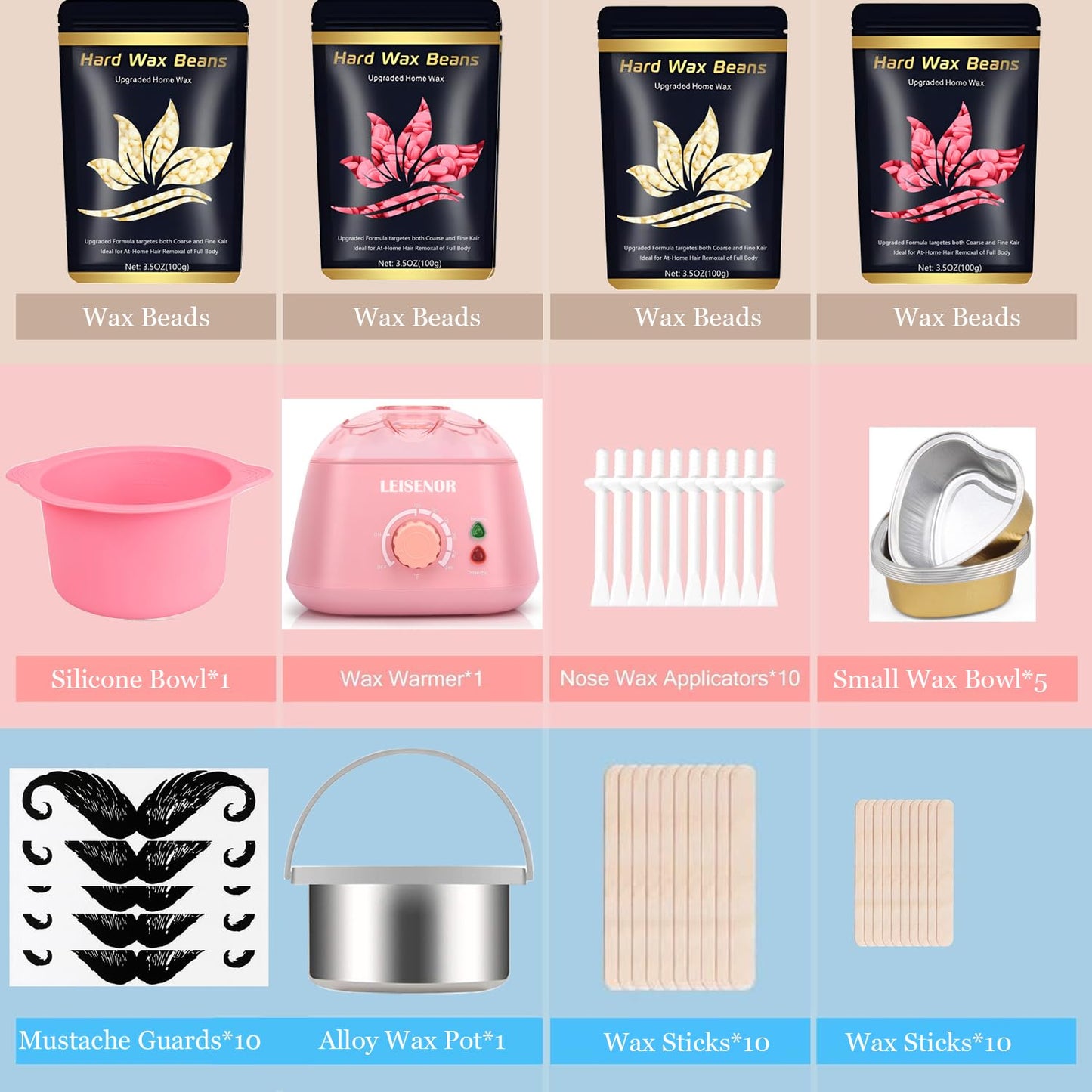Waxing Kit for Women Men Digital Wax Warmer Hard Wax Kit with 400g Wax Beans for Full Body Brazilian Bikini Armpit Hair Removal Pink