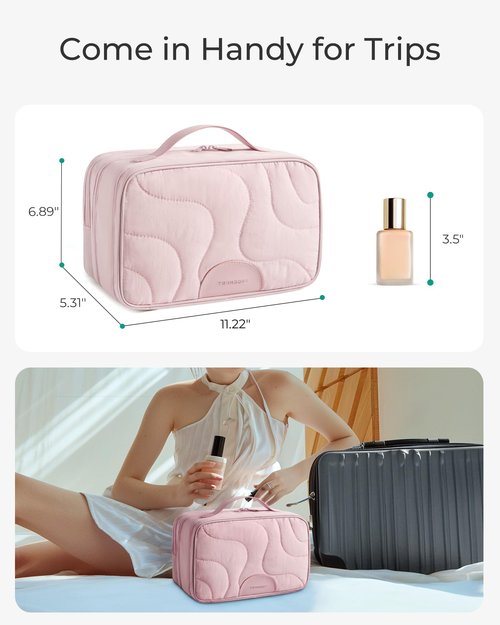 BAGSMART Toiletry Bag for Women, Wide-open Makeup Bag Organizer for Travel Essentials Travel-size, Water-resistant Large Capacity Cosmetic Bag for Accessories, Shampoo, Toiletries with Handle, Pink