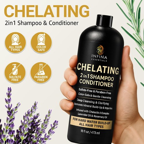 INFINA ESSENTIALS Hard Water Shampoo & Conditioner 2-in-1 - Chelating Cleanser for Mineral Buildup | Sulfate-Free, Color Safe | 16 fl oz