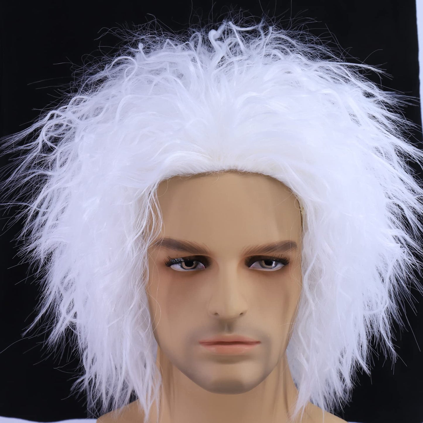 Hulaidywig Short Spiky Layered Anime Halloween Costume Cosplay Wig for Adult Men/Women + Wig Cap (White Curly)