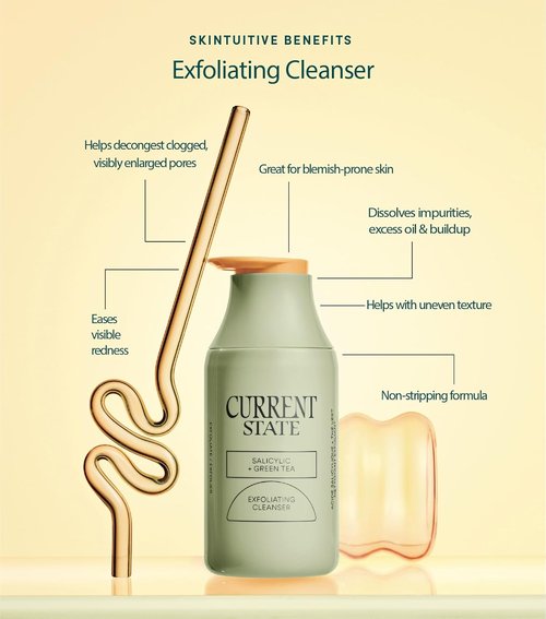 Exfoliating Face Wash - 2% Salicylic Acid Cleanser and Green Tea by Current State | Acne Wash | Pore Minimizer For Face | 5.1 fl oz. Made In The USA