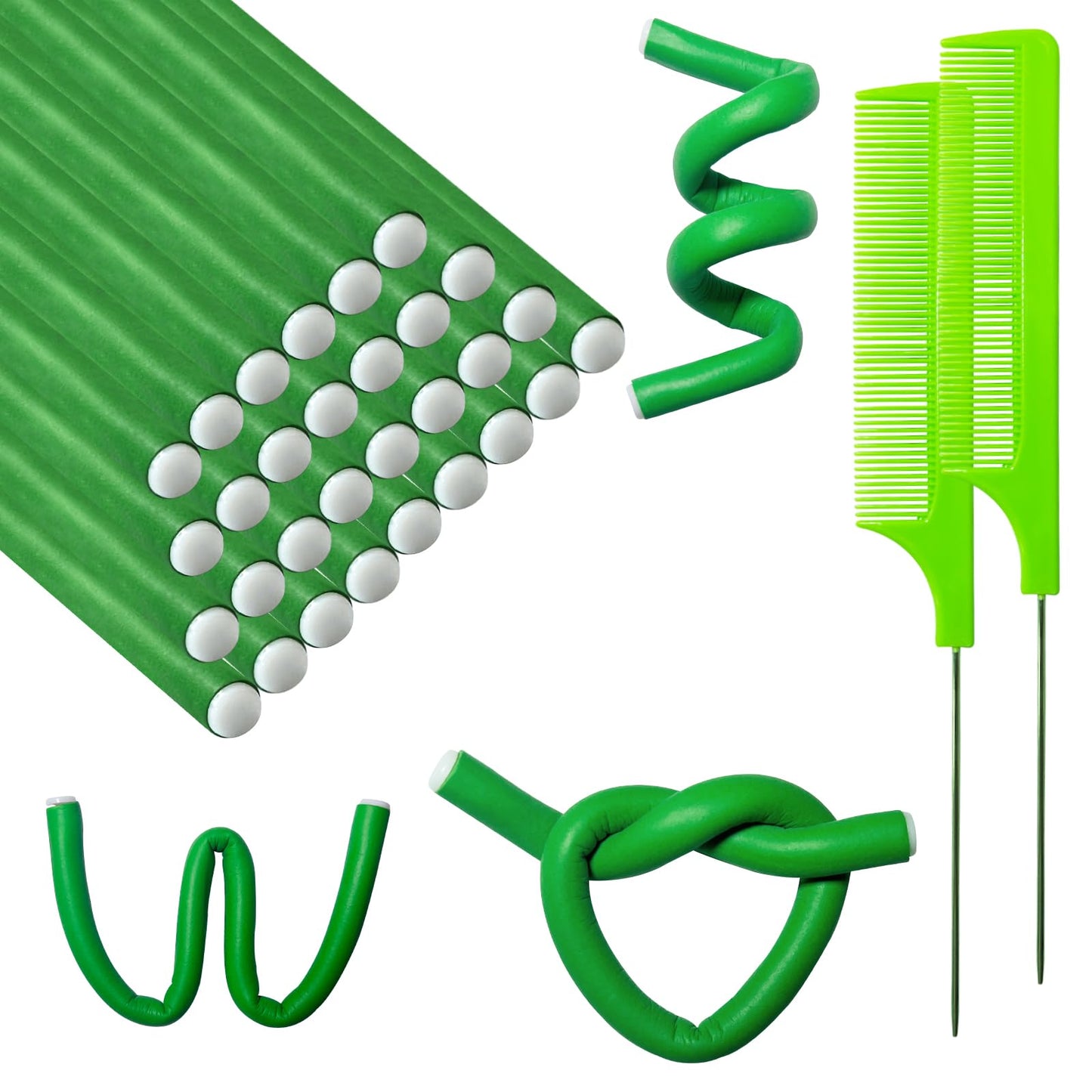 BIEAEIA 60 Pieces Flexible Curling Rods, Soft Foam No Heat Twist Flexi Hair Rods Rollers for Long Hair Short Hair Women Girls, Green (9.45 x 0.31)