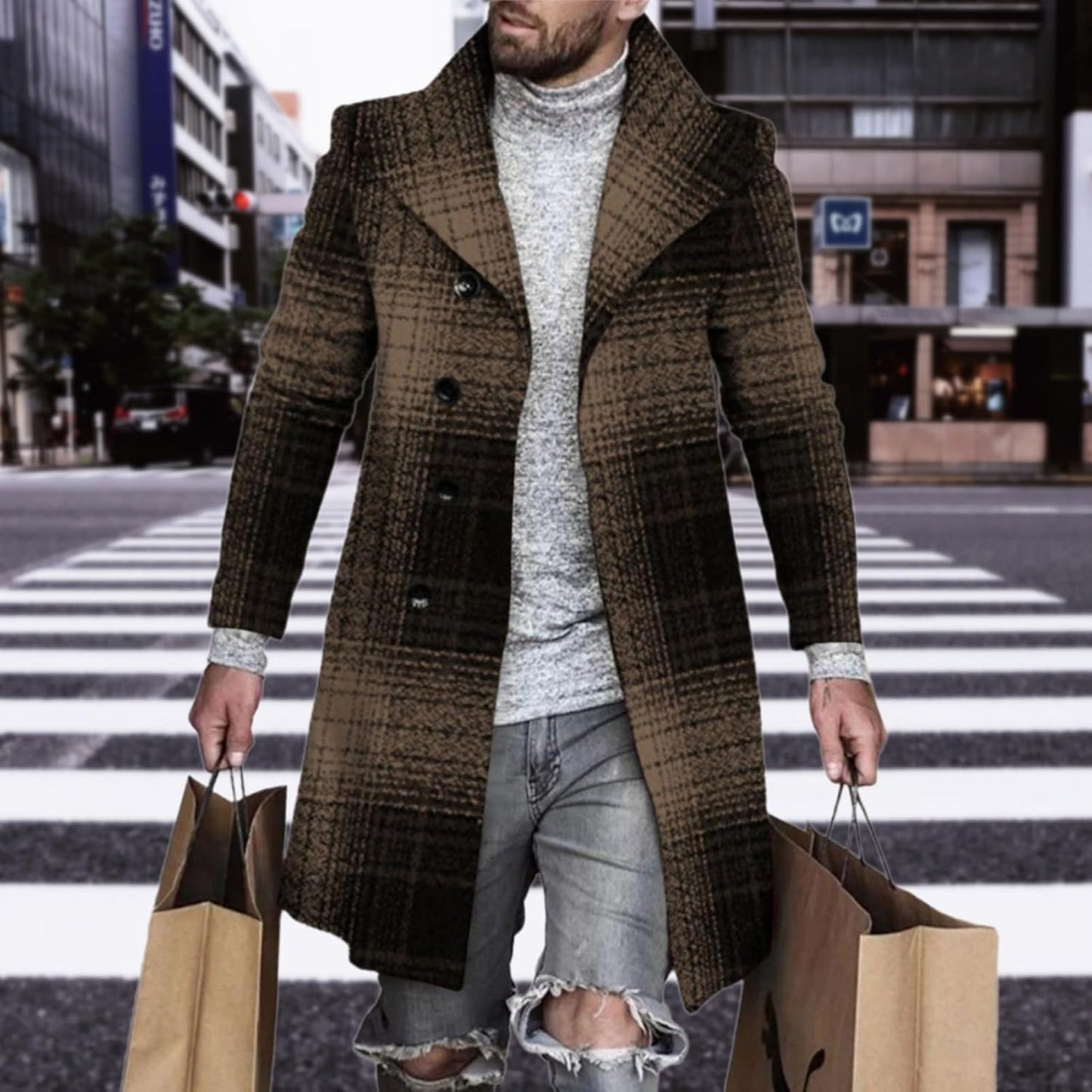 BIVENANT Men's Wool Blend Peacoat - Thermal Single Breasted Design | Casual Notched Collar Top Coat