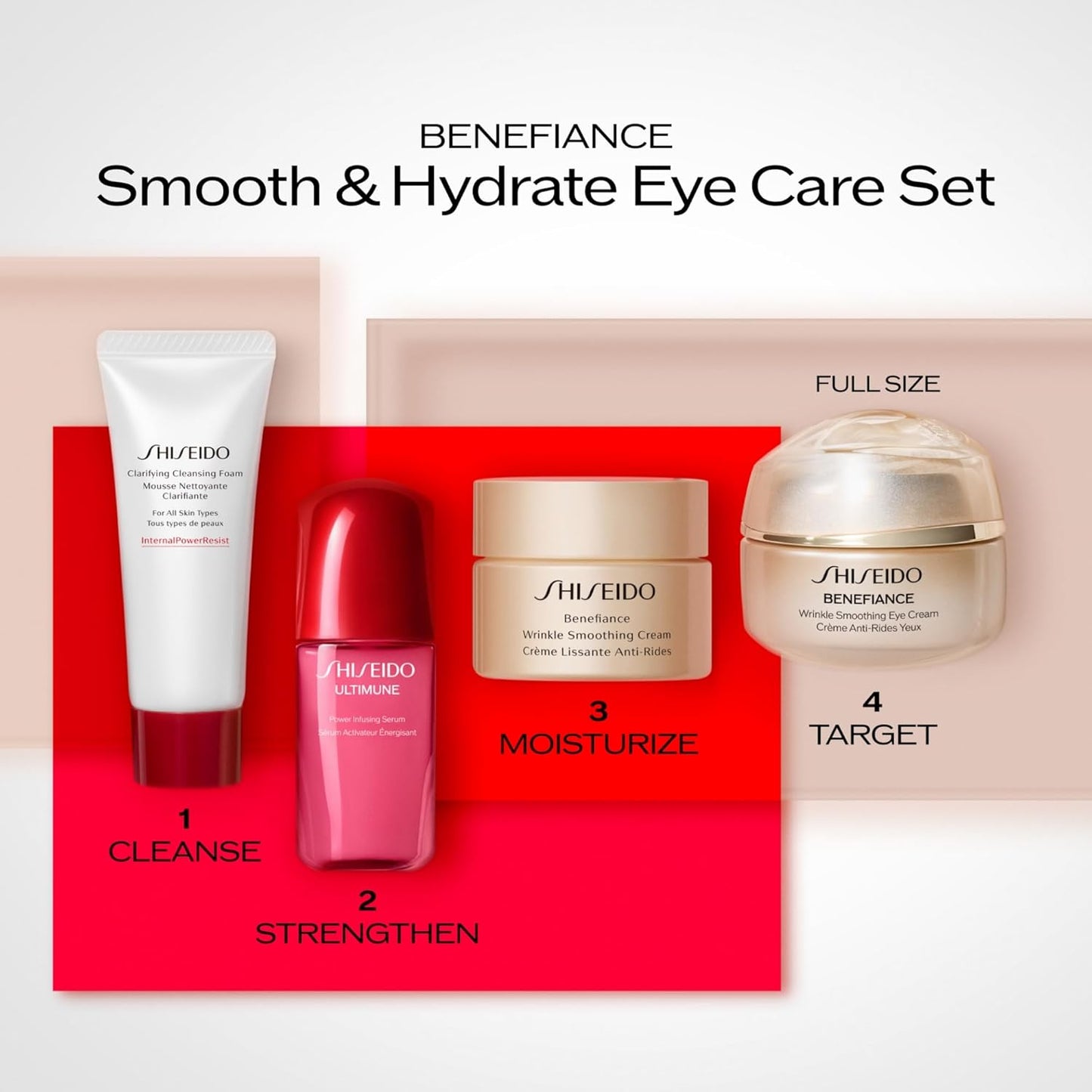 Shiseido Eye Care Set - Smooth & Hydrate with Cleansing Foam, Serum, Wrinkle Cream & Eye Cream | $145 Value