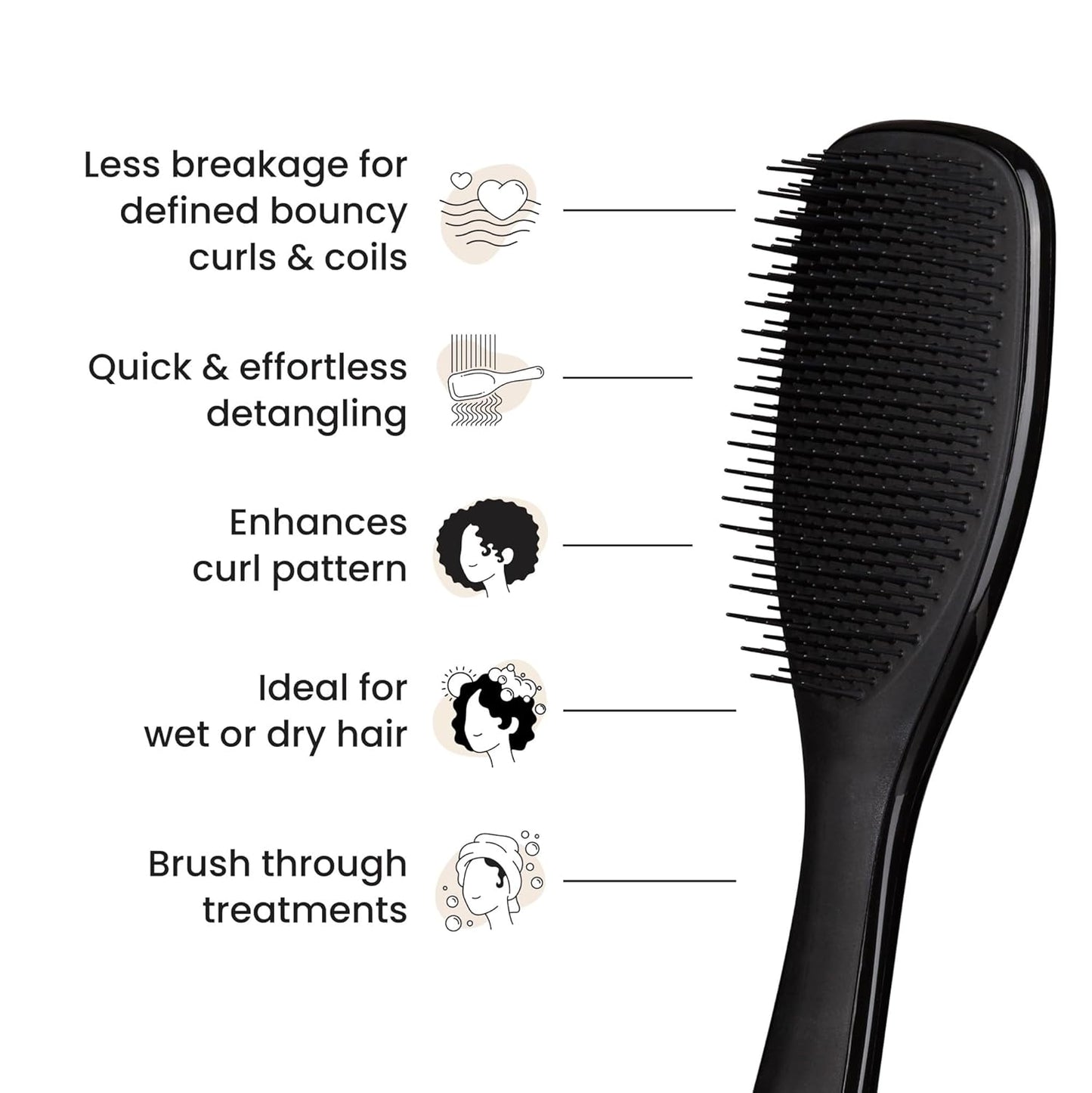 Tangle Teezer Ultimate Detangler Curly Hair Brush, Dry & Wet Hairbrush, Reduces Frizz & Breakage, for 3C to 4C Curly Hair Types, Black