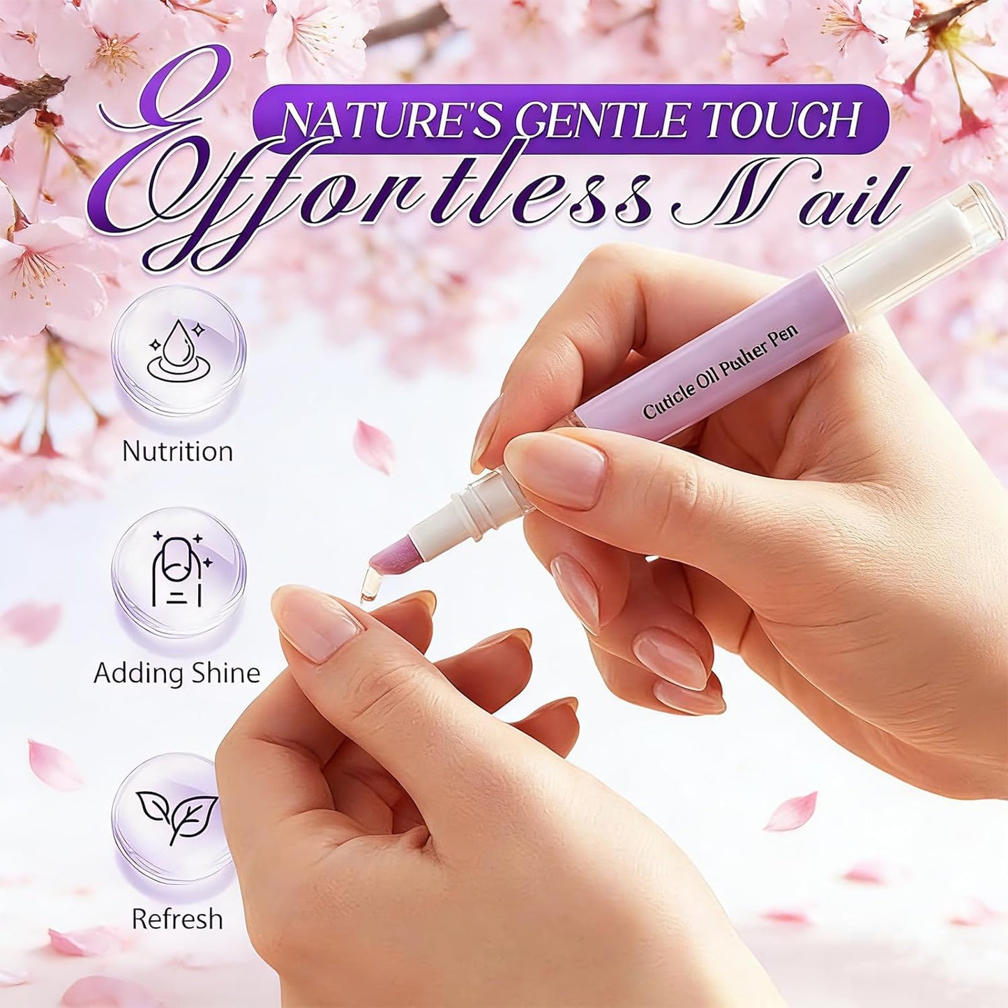 Cuticle Oil Pusher Pen (2 Pack) - Ceramic Cuticle Oil for Dry Nails & Cuticles, No Leak Travel Size Cuticle Pusher Pen, Moisturizing Nail Care Treatment for DIY Manicure & Salon Use