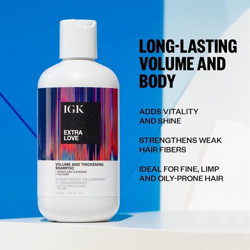 IGK EXTRA LOVE Volume & Thickening Shampoo - Volumizing Formula for Fine Hair | Hydrates & Supports Scalp | 8 oz