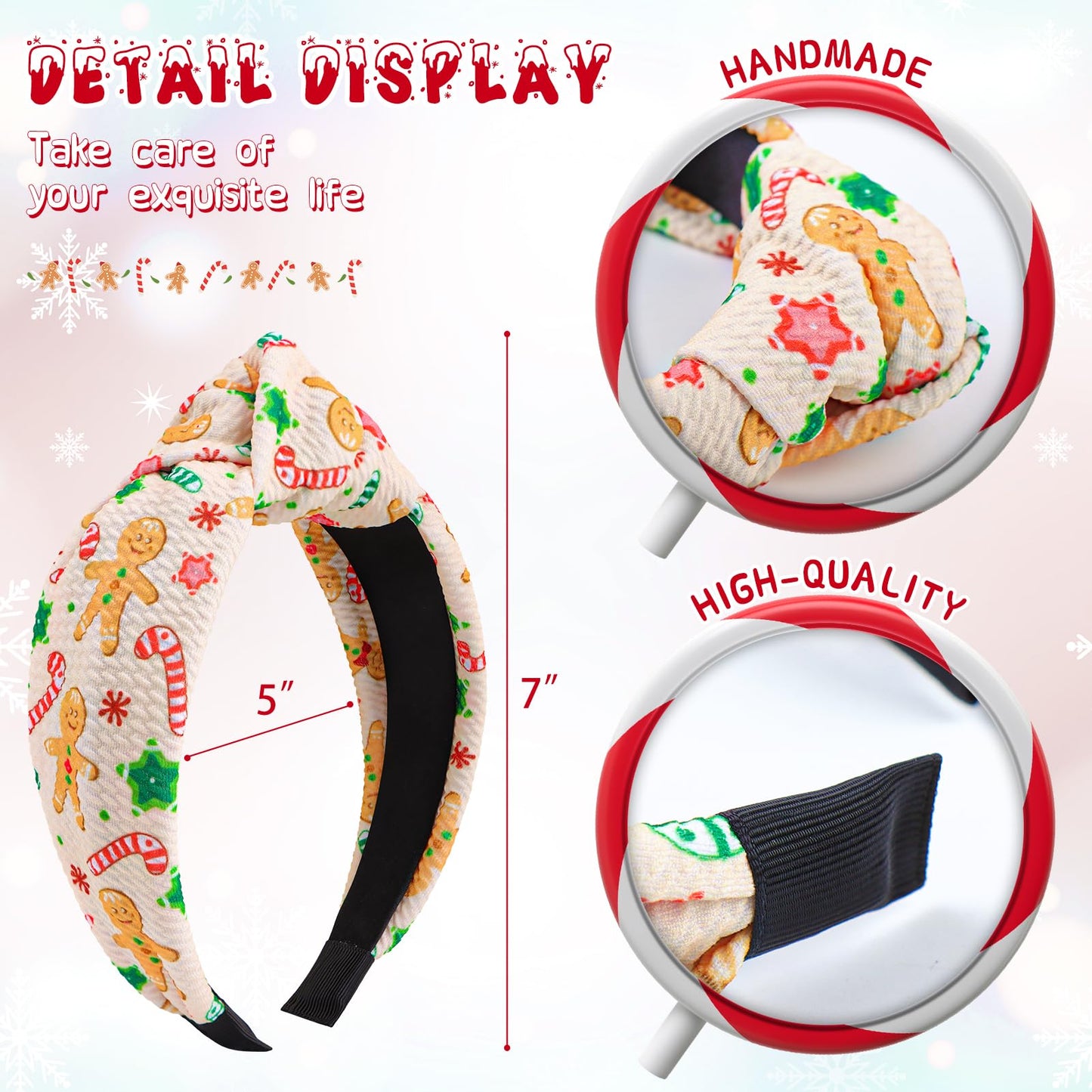 YanJie Christmas Headband for Women Snowflake Xmas Tree Knotted Headbands Candy Cane Wide Hairband Merry Christmas Head Band Accessories