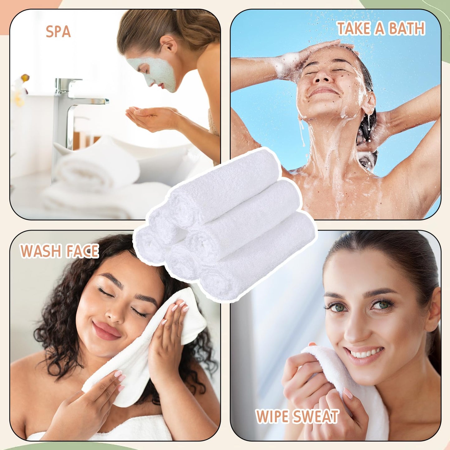 Newwiee 40 Pcs Wash Cloth Bulk Cotton Bath Hand Face Washcloths Soft Quick Drying Towel for Women Bathroom Washing Body Viscose Fiber Multipurpose Fingertip Rags(White,10 x 10 Inch)