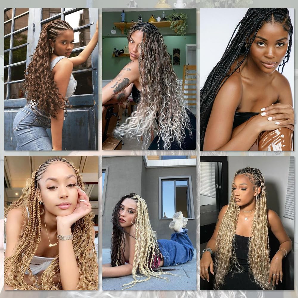 Ocean Wave Crochet Hair 22 Inch 2 Packs Deep Wave Crochet Hair Extensions For Black Women Synthetic Wave Crochet Braiding Hair Boho Box Braids (1B, 22inch, 2pack)