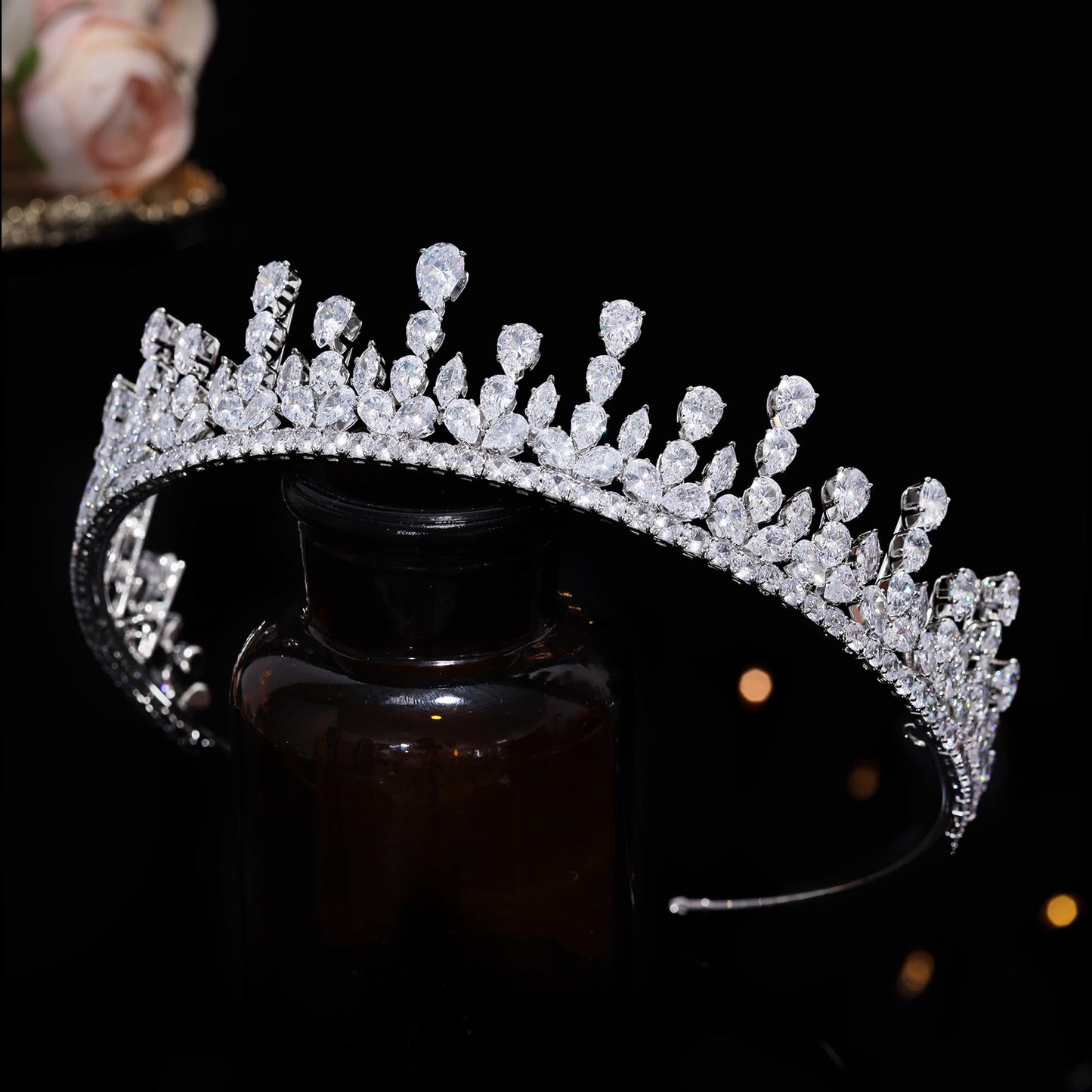 Aoligrace Small Cubic Zirconia Wedding Tiaras for Women CZ Sweet 16 Quinceanera Crowns for Girls Fairy Royalty Hair Jewelry