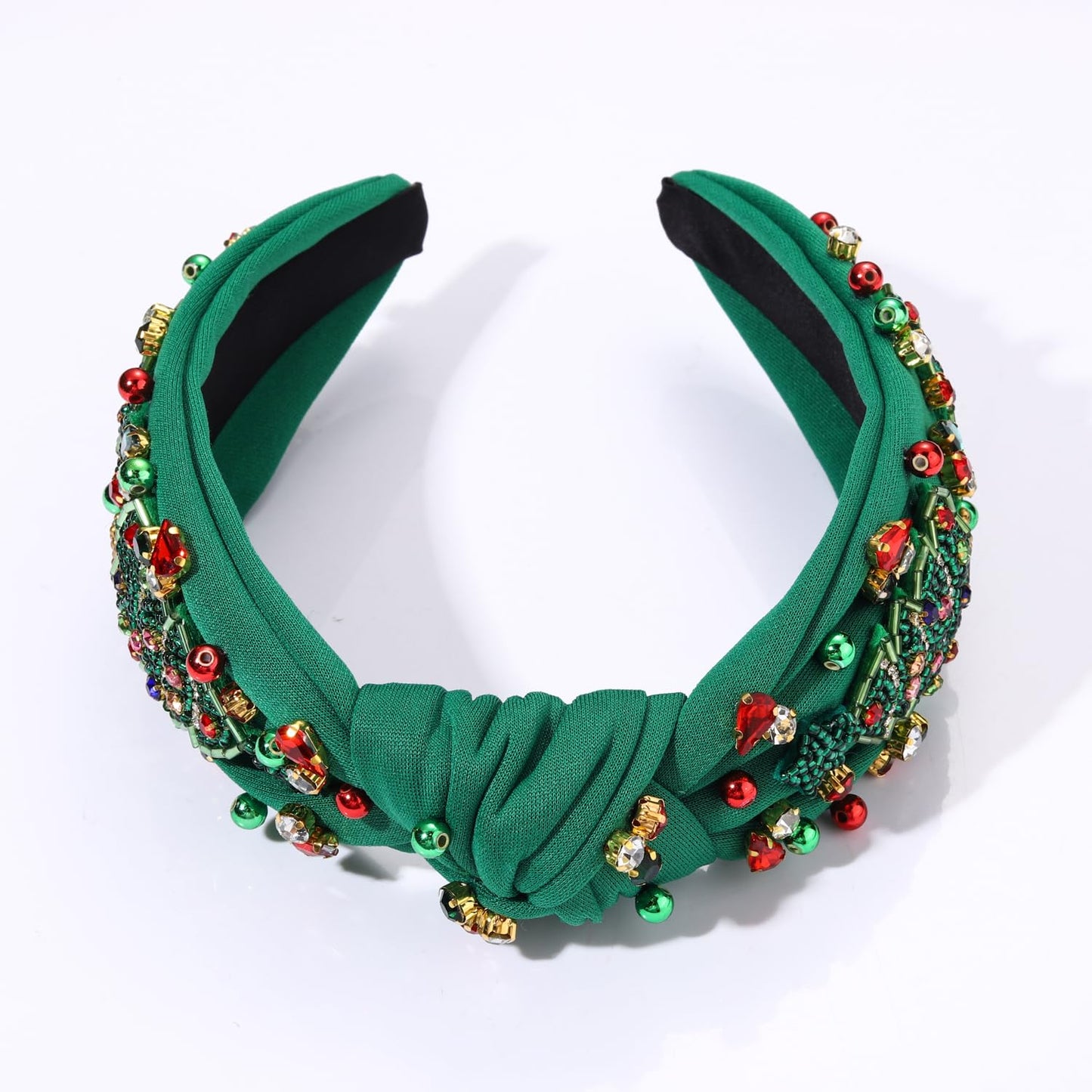 Christmas Headband for Women Beaded Christmas Tree Reindeer Snowflake Headband Jeweled Rhinestone Pearl Knotted Headband Christmas Holiday Hair Accessories Outfit Party Favors (Xmas Tree 1 - Green)