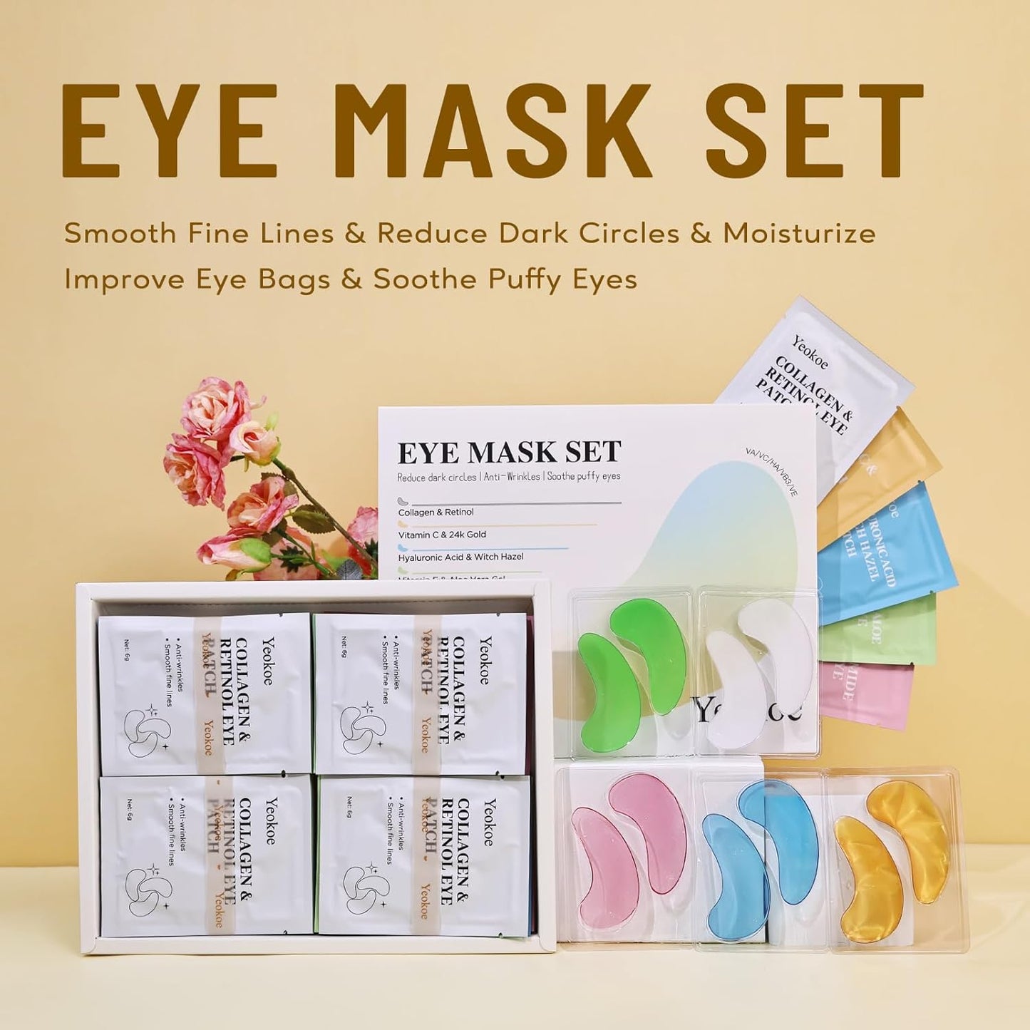 Yeokoe Under Eye Patches - Collagen & Retinol Eye Masks for Dark Circles | 20 Pairs of Spa-Quality Skincare
