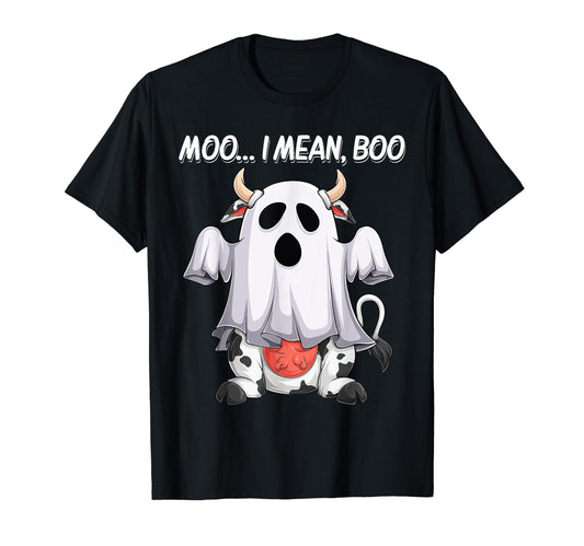 Moo I Mean Boo Ghost Cow funny Halloween men women kids cow T-Shirt