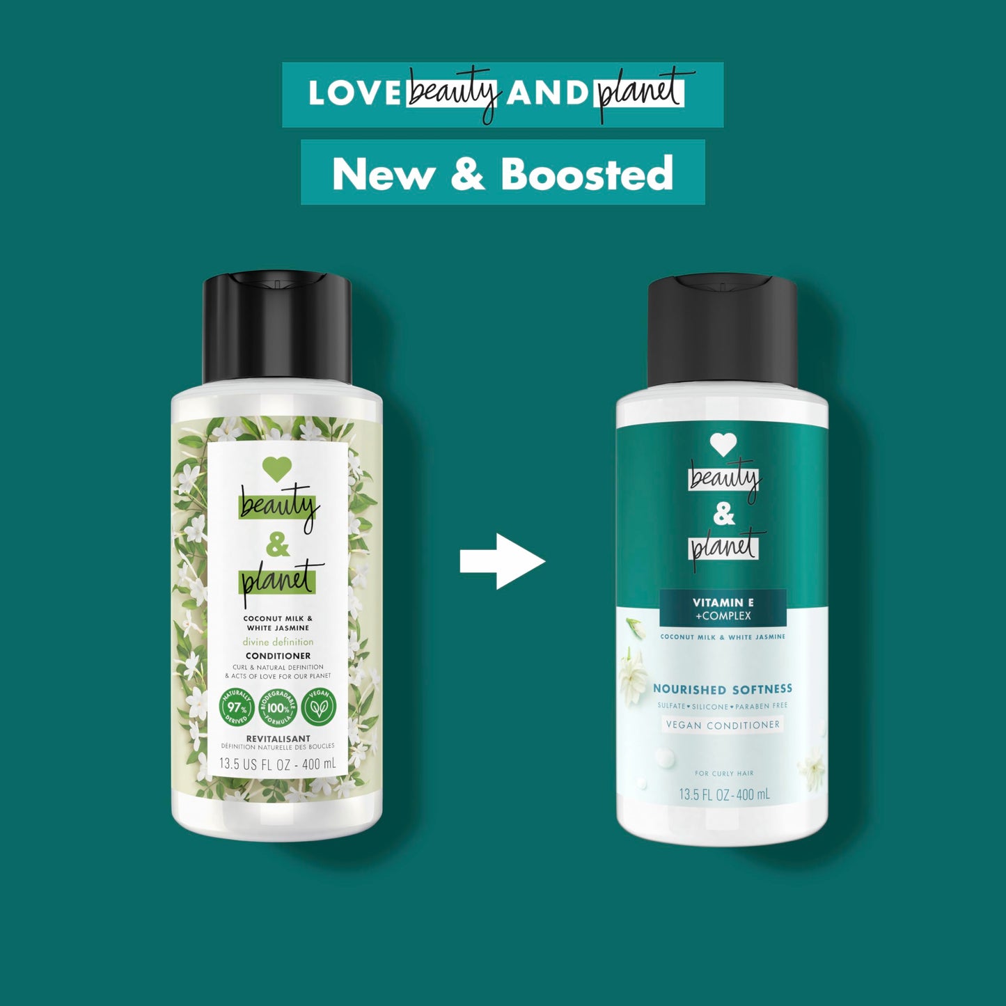 Love Beauty and Planet Conditioner with Vitamin E Coconut Milk & White Jasmine for Curly Hair & Natural Definition, Sulfate, Silicone, & Paraben Free. Cruelty-Free. 13.5 oz