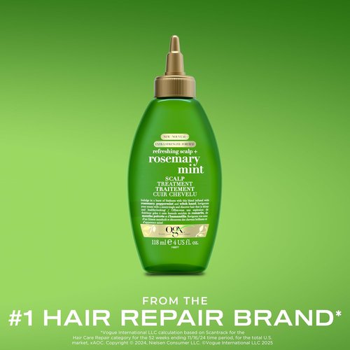 OGX Extra Strength Refreshing Scalp + Rosemary Oil Mint Dry Scalp Treatment, Peppermint & Witch Hazel Scalp Detox, Clarifying Leave-In to Help Remove Buildup and Refresh, Shiny Hair Finish, 4 fl oz