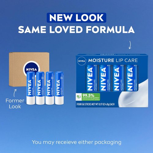 NIVEA Moisture Lip Care - Hydrating Lip Balm with Shea Butter & Nourishing Oils | 3-in-1 Moisture, 0.17 Oz Stick, Pack of 4