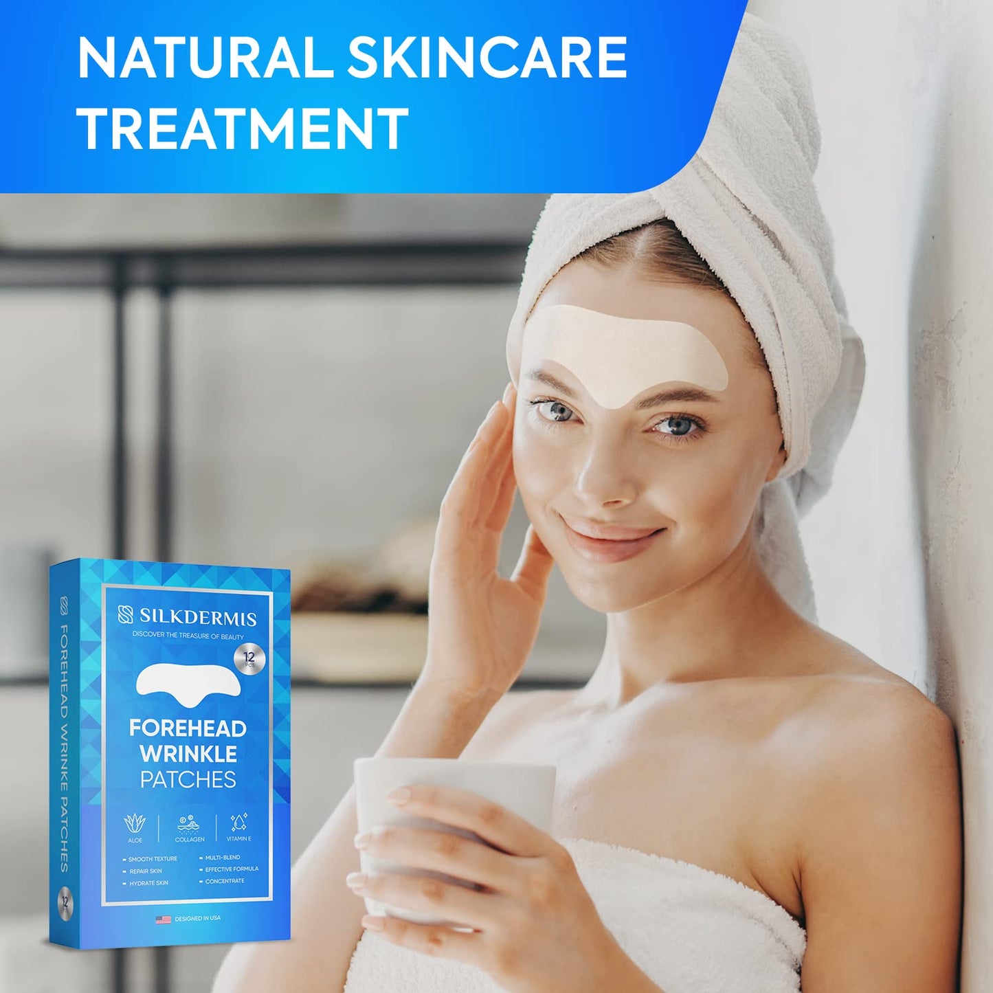 SILKDERMIS Forehead Wrinkle Patches with Aloe, Collagen, Vitamin E, Anti Wrinkle Patches, Forehead Wrinkles Treatment 12Pcs