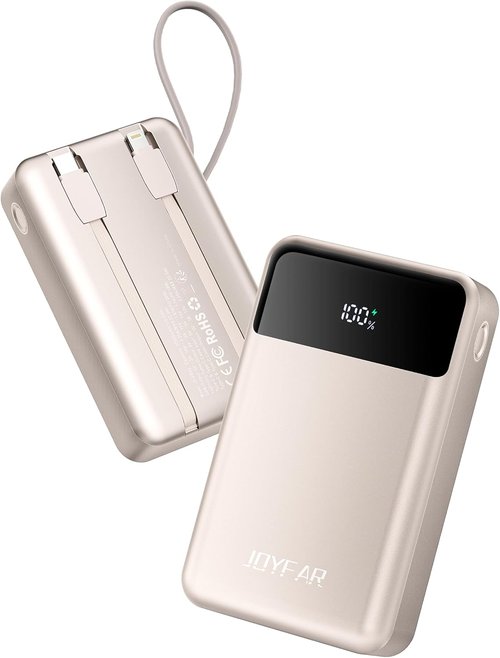 JOYFAR Portable Charger - 30000mAh Power Bank with Built-in Cable | Fast Charging for iPhone & Android (Gold)