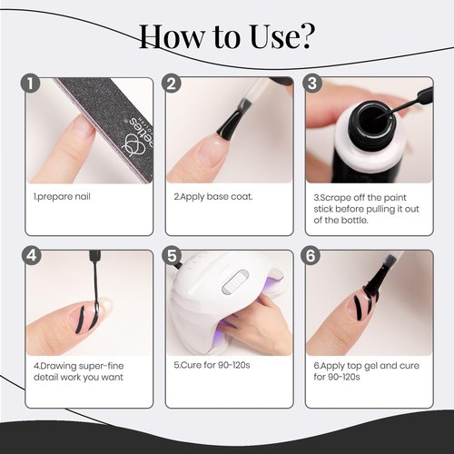 beetles Gel Polish Liner Gel Nail 7ml Classic Black Gel Polish Art Paint for Nails Built,Thin Line Nails Art Brush in Gel Pens UV LED Soak off Comic Nails Manicure DIY Gift for Women