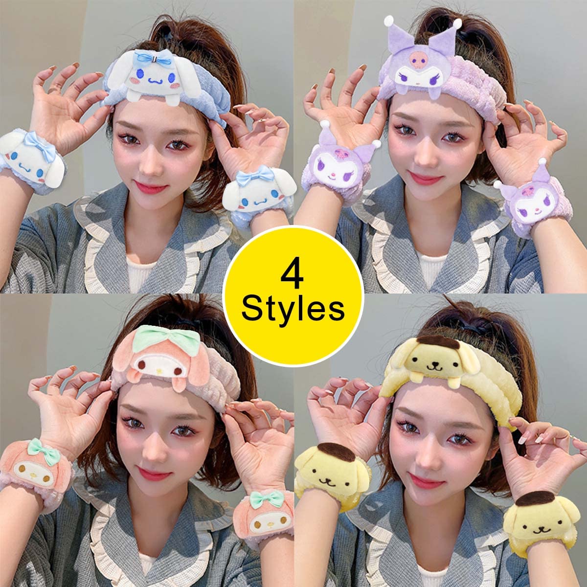 Kugiter Cute Spa Headband and Wristband Set for Face Washing, Kawaii Soft Skincare Headbands for Women Girls, Purple Makeup Headband for Washing Face, Bath, Shower, Beauty