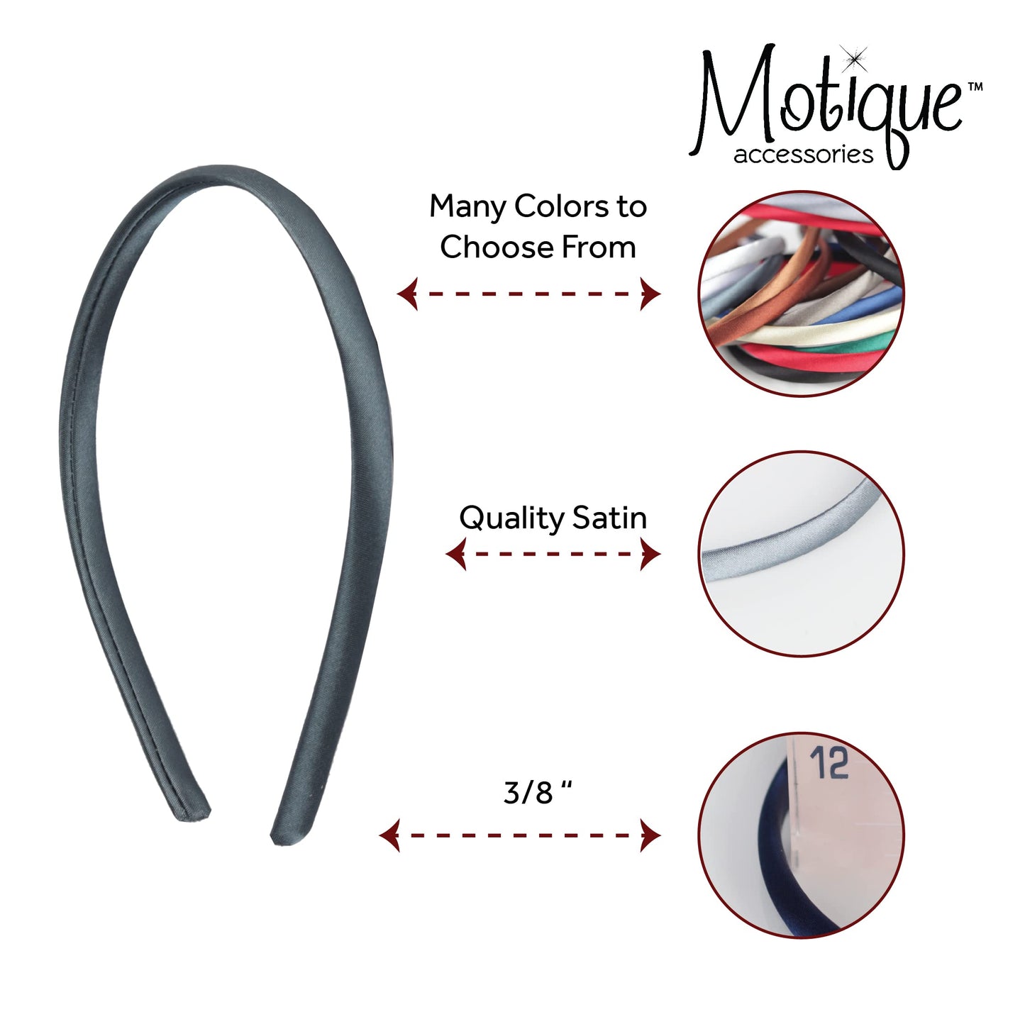 Motique Accessories Thin Headbands for Women Solid Satin 4 Pack - Blue Grey