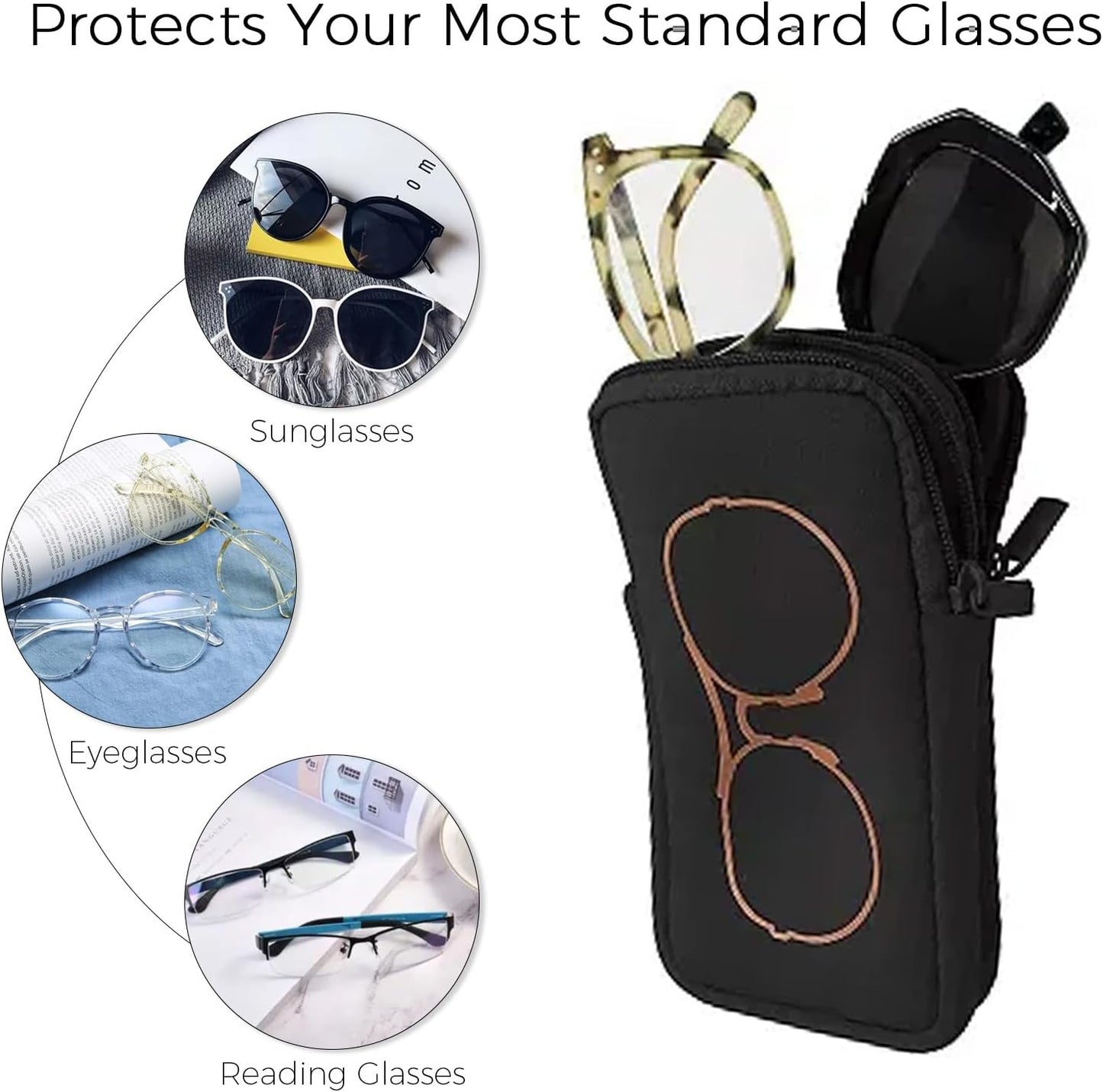 Skiennix Double Glasses Case - Neoprene Pouch for Eyeglasses & Sunglasses with Cleaning Cloth
