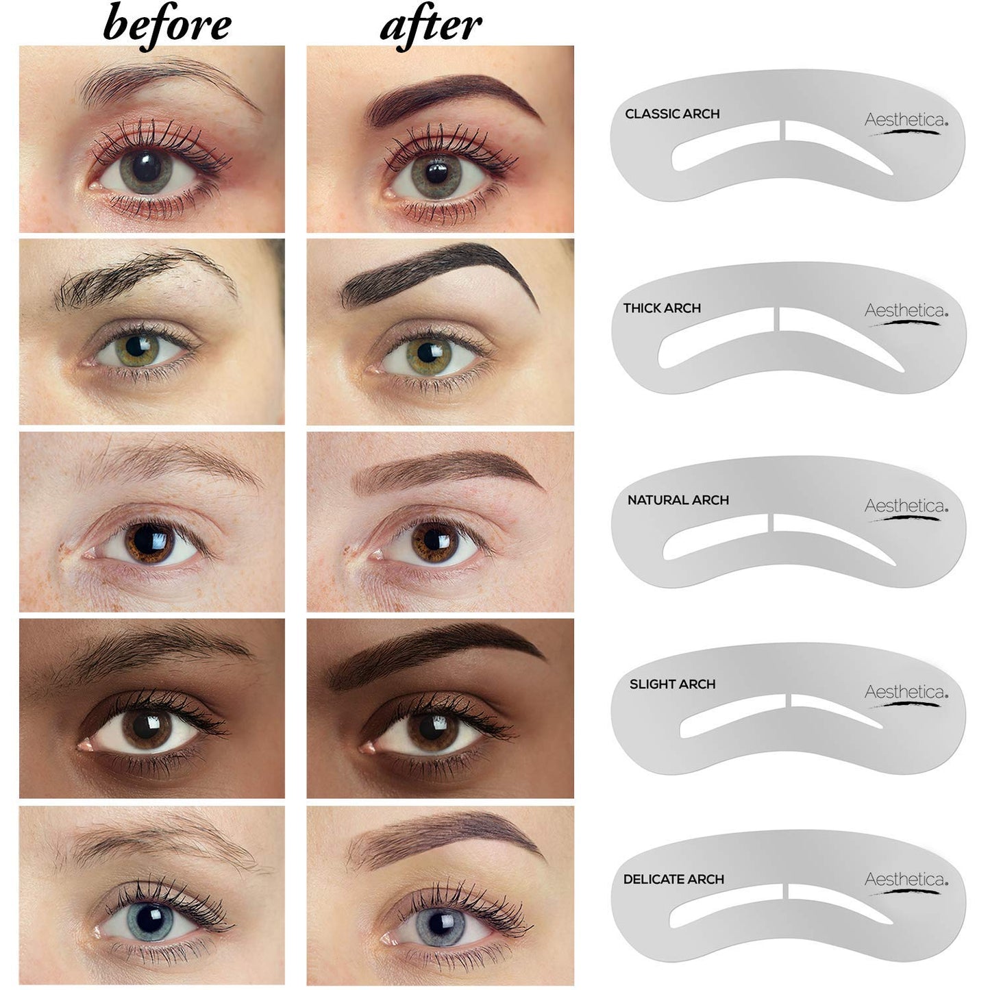 Aesthetica Brow Contour Kit - 16-Piece Eyebrow Makeup Palette with Powders, Stencils & Tools | Perfect Gift for Her