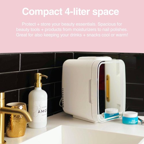 Cooluli Glow Mini Skincare Fridge - 4L with Mirror & LED Light for Beauty, Makeup & Food - White