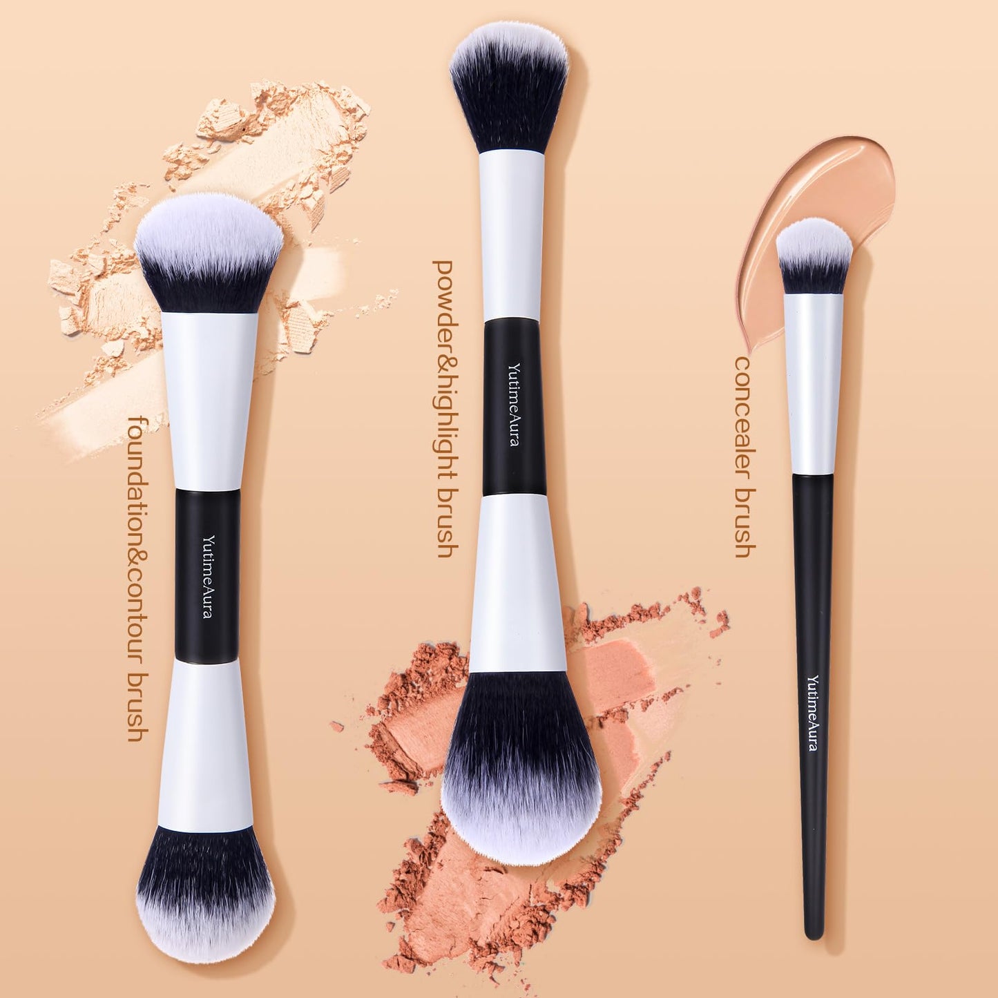 YutimeAura Makeup Brush Set 10pc, Dual-Ended Makeup Brushes For Bronzer, Contour, Eyeshadow, Blush, Concealer, Foundation