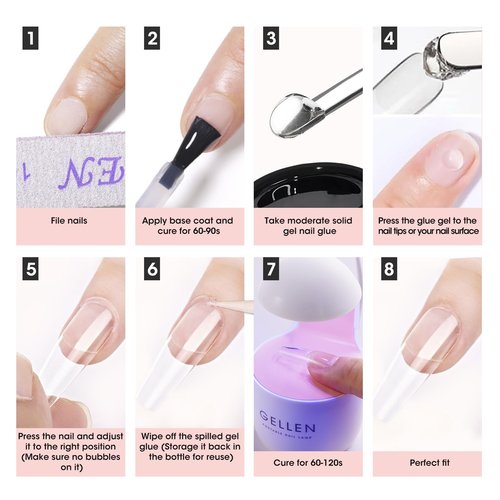 Gellen Solid Nail Glue Gel for False Nail Tips, Huge Capacity 15g Press on Solid Acrylic Nail Glue Gel for Salon Art DIY at Home, Need UV Light Cured