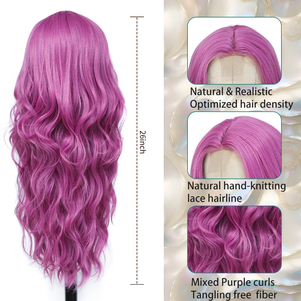 Purple Wig, Long Wavy Wigs for Women, Natural Looking, Tangle-Free, Comfortable Fit, Premium Fiber, Perfect for Daily Wear and Special Occasions