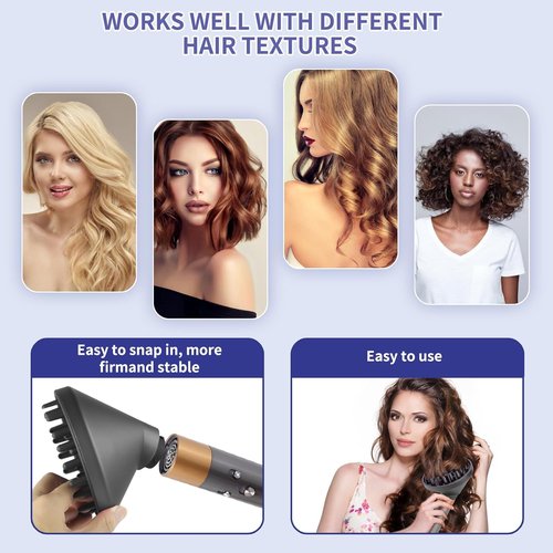 Dyson Hair Diffuser Attachment - Upgraded Large Diffuser for Fast Drying Curly Hair | Volume & Definition (Grey)
