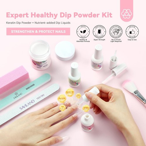 SAVILAND Clear Dip Powder Nail Kit - 60g (2.1oz) Professional Dipping Powder Set for French Manicure