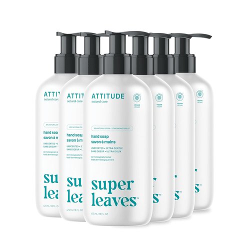 ATTITUDE Liquid Hand Soap - EWG Verified, Plant-Based & Vegan - Unscented, 16 Fl Oz (Pack of 6)