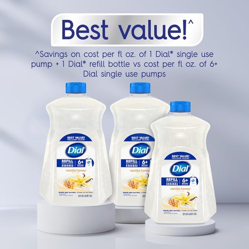 Dial Liquid Hand Soap - Vanilla Honey Scent | Gentle Dermatologist-Tested Formula, 52 Fl Oz Refill (Pack of 3)