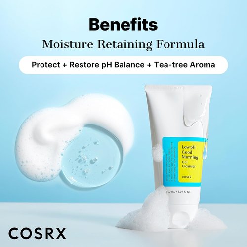 COSRX Low pH Good Morning Gel Face Cleanser - 5.07 fl oz | BHA Daily Cleanser for Sensitive Skin