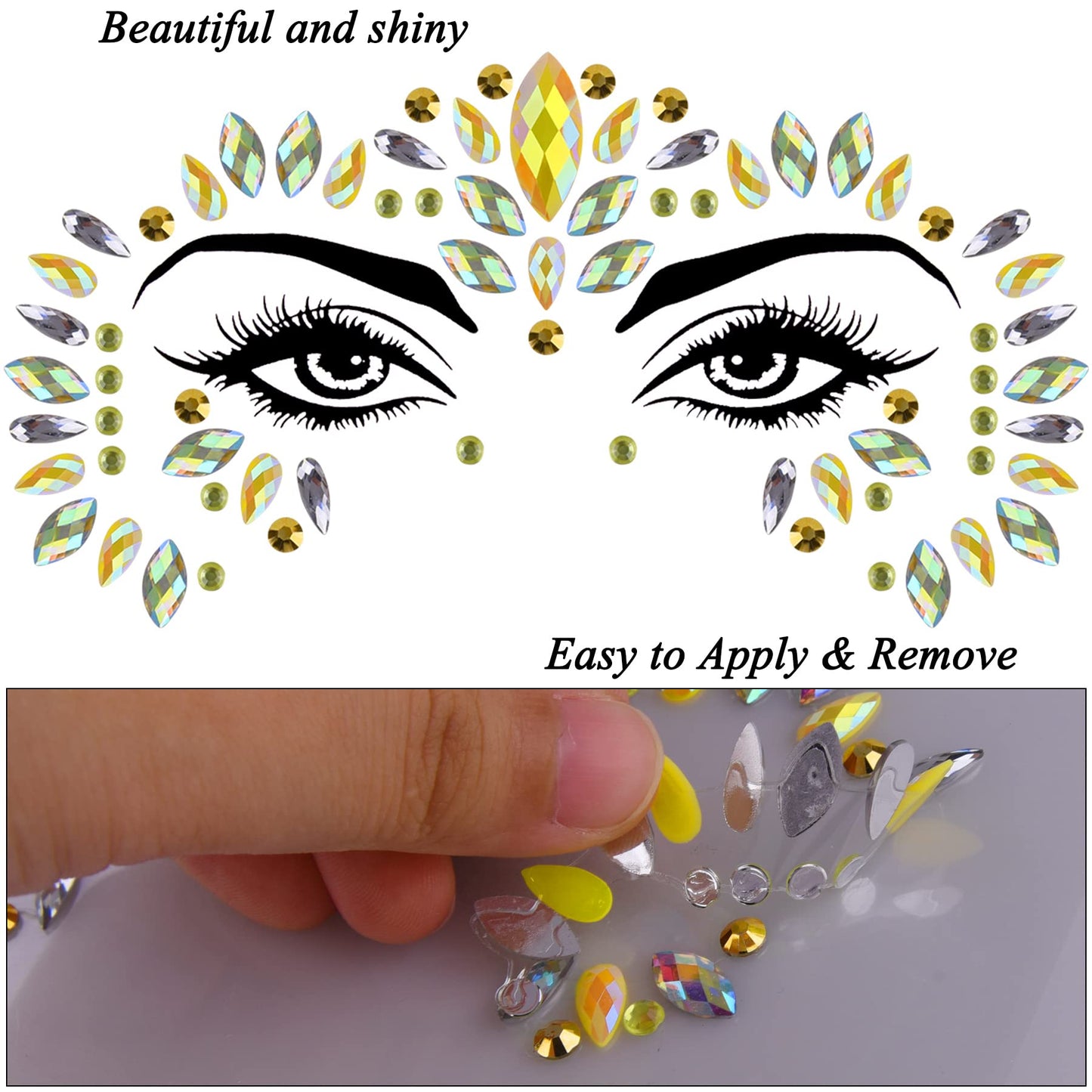 SIQUK 20 Sets Face Jewels Stick on Face Gems Rave Face Jewel Stickers Rhinestones Face Crystal Eye Jewels for Festival Rave Carnival Party