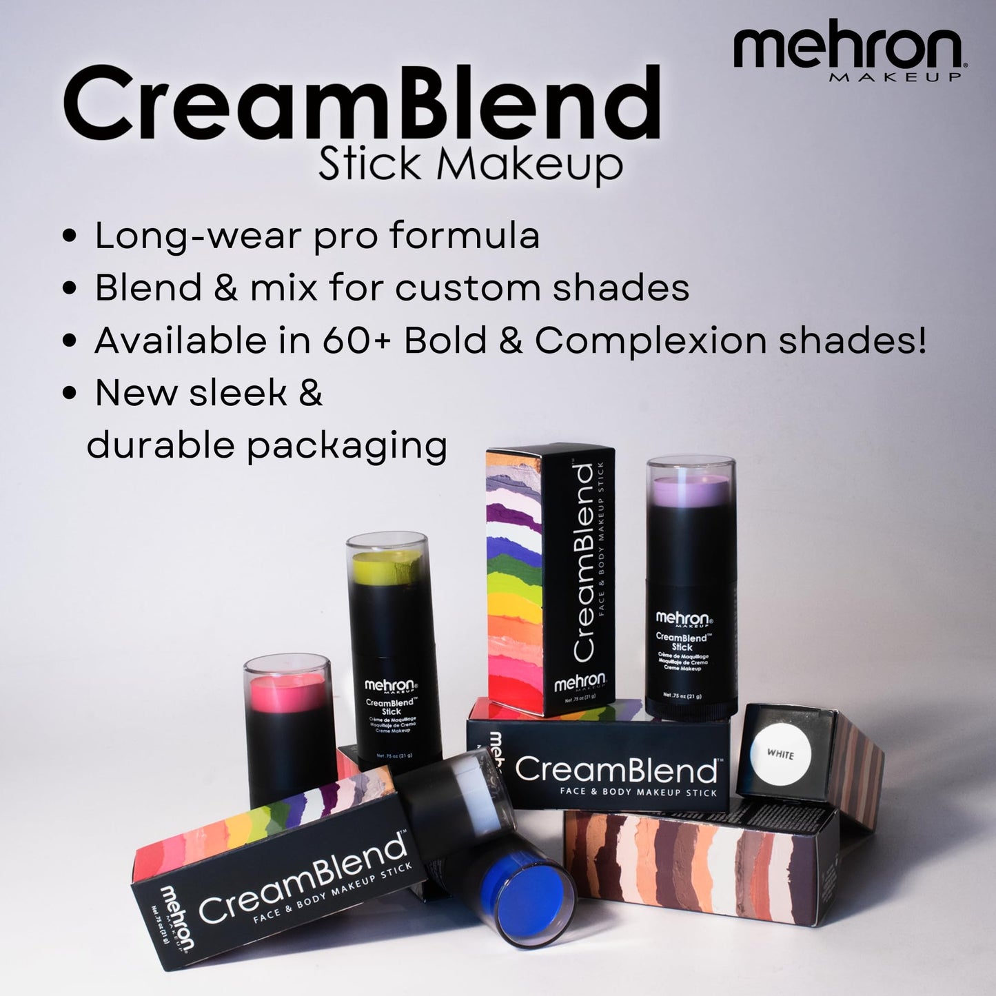 Mehron Makeup CreamBlend Stick | Face Paint, Body Paint, & Foundation Cream Makeup | Perfect for Halloween .75 oz (21 g) (White)