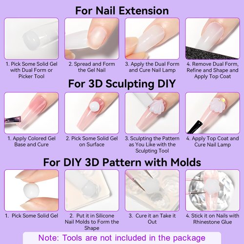 Makartt White 3d Gel Nail Art: 4-in-1 3d Nail Gel Sculpting Gels White Non-sticky for Extension, 15ML Solid Builder Nail Gel UV Glue for Acrylic Tips, Rhinestones & Sculpture Gels for Nails Salon Home
