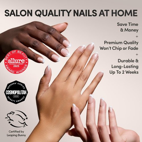 Glamnetic Press On Nails - She's A Pearl | Short Round White French Tip Fake Nails, Salon Quality French Manicure | 12 Sizes - 30 Nail Kit with Glue
