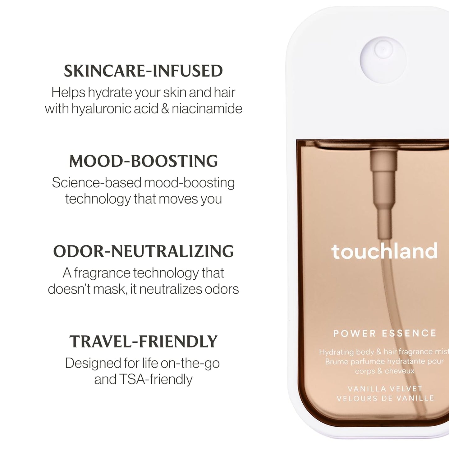 Touchland Hydrating Body & Hair Fragrance Mist - Vanilla Velvet | 2 FL OZ Travel Size Perfume Spray with Notes of Vanilla, Fresh Muguet & Creamy Almond