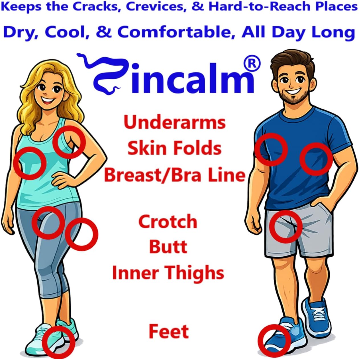 Zincalm All-Natural Body & Foot Powder - 50% Zinc Formula for Moisture & Odor Control | Anti-Chafing Relief