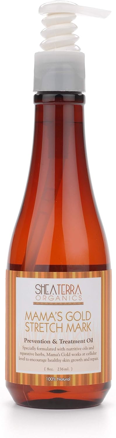 Shea Terra Organics Mama’s Gold Stretch Mark Wonder Oil - Non-Toxic All-Natural Maternity & Postpartum Belly Oil for Prevention & Repair | 8oz