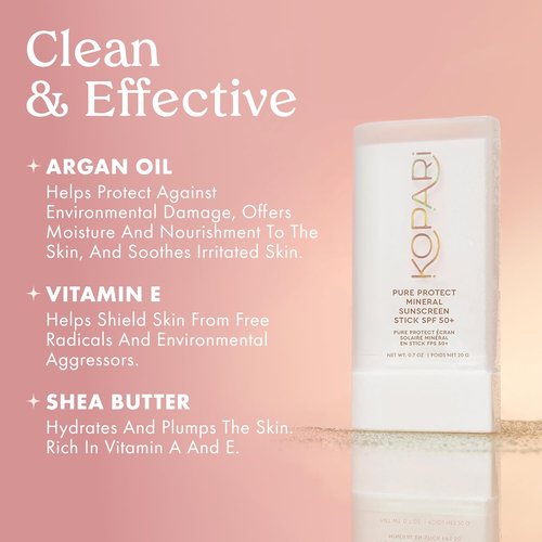 Kopari PURE PROTECT SPF 50+ Mineral Sunscreen Stick - Hydrating Zinc Oxide Formula for Face & Body
