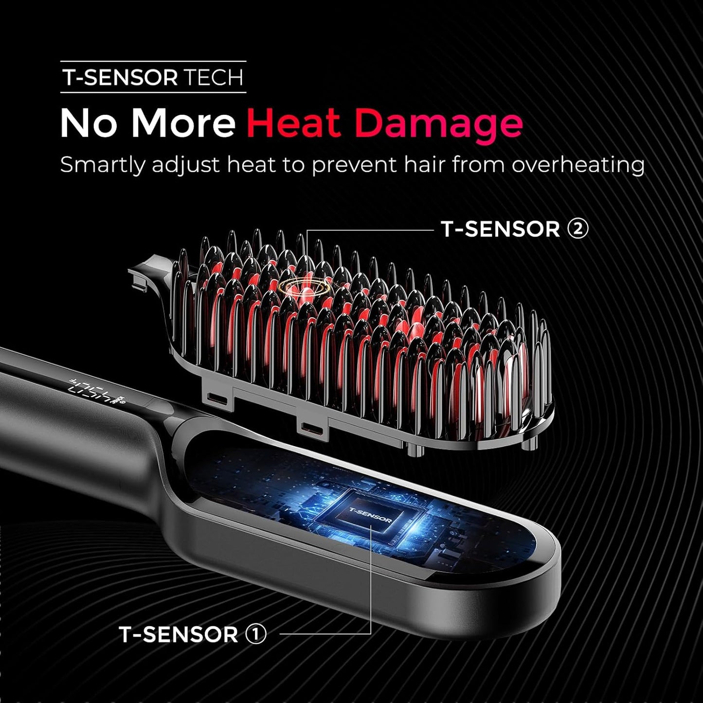 TYMO Hair Straightener Brush - Ionic Compact Styling Brush for Fast, Smooth Results | Lightweight, Black